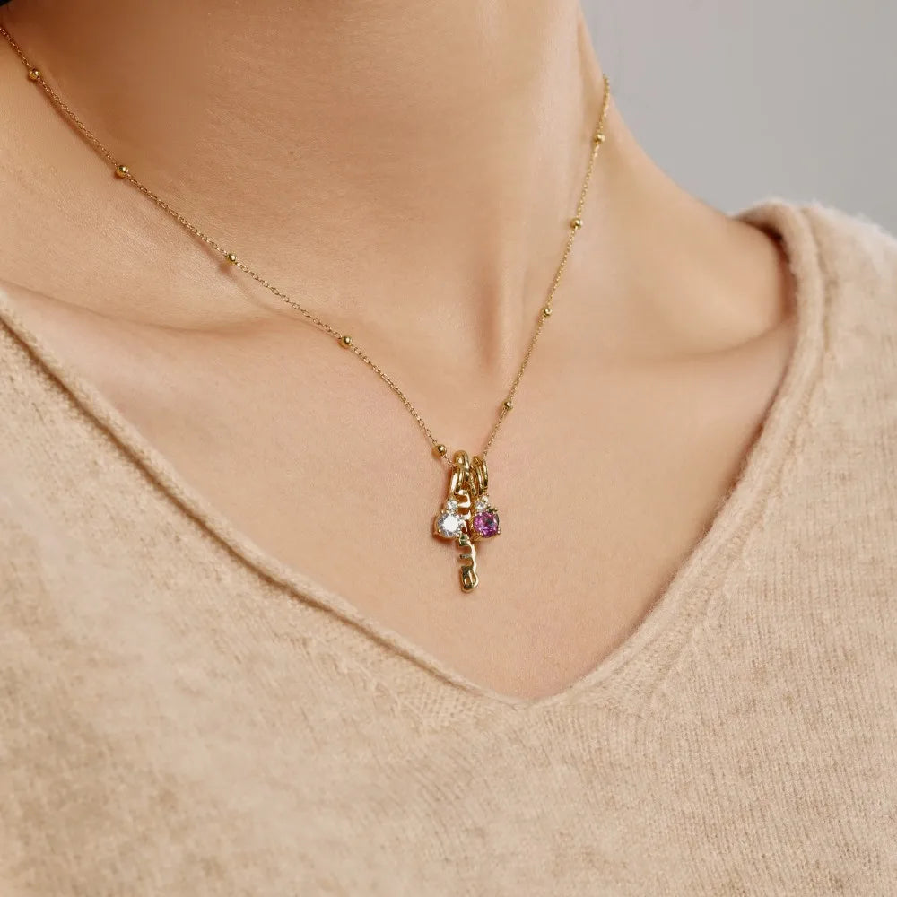 Silver Zircon Round Cut Mama Pendant Necklace
