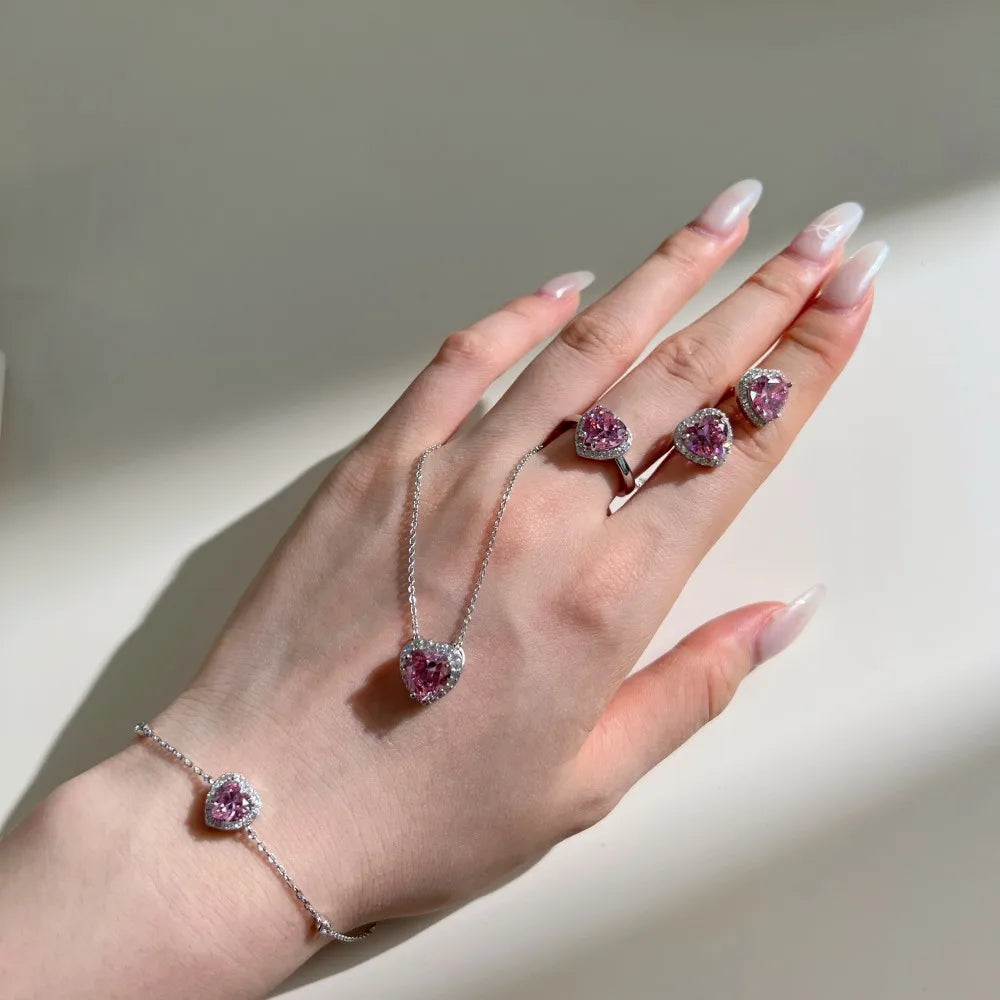 Silver Zircon Heart Cut Heart Chain Bracelet