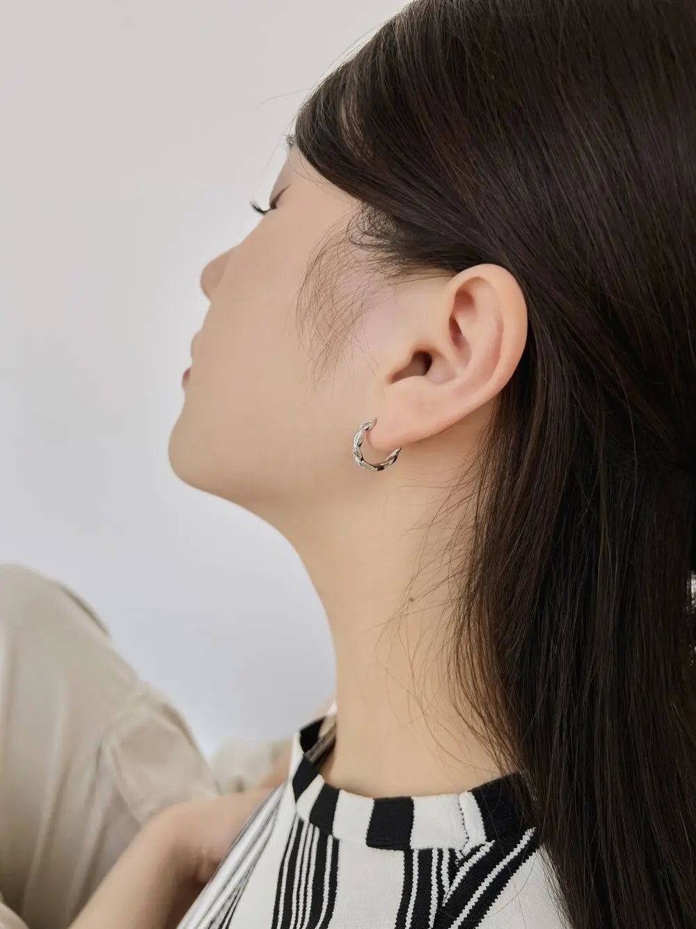 Silver Zircon Round Cut Wrapped Ear Hoops