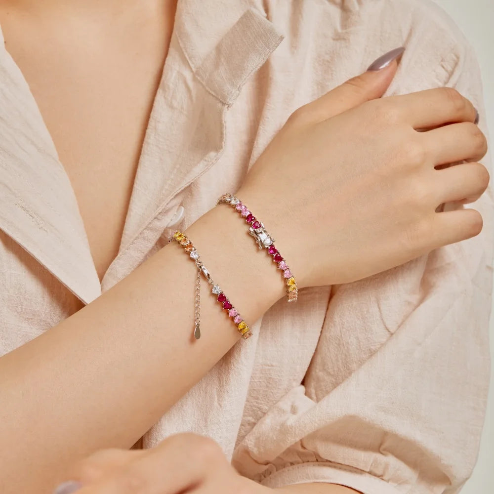 Silver Zircon Heart Cut Classic Layered Tennis Bracelet