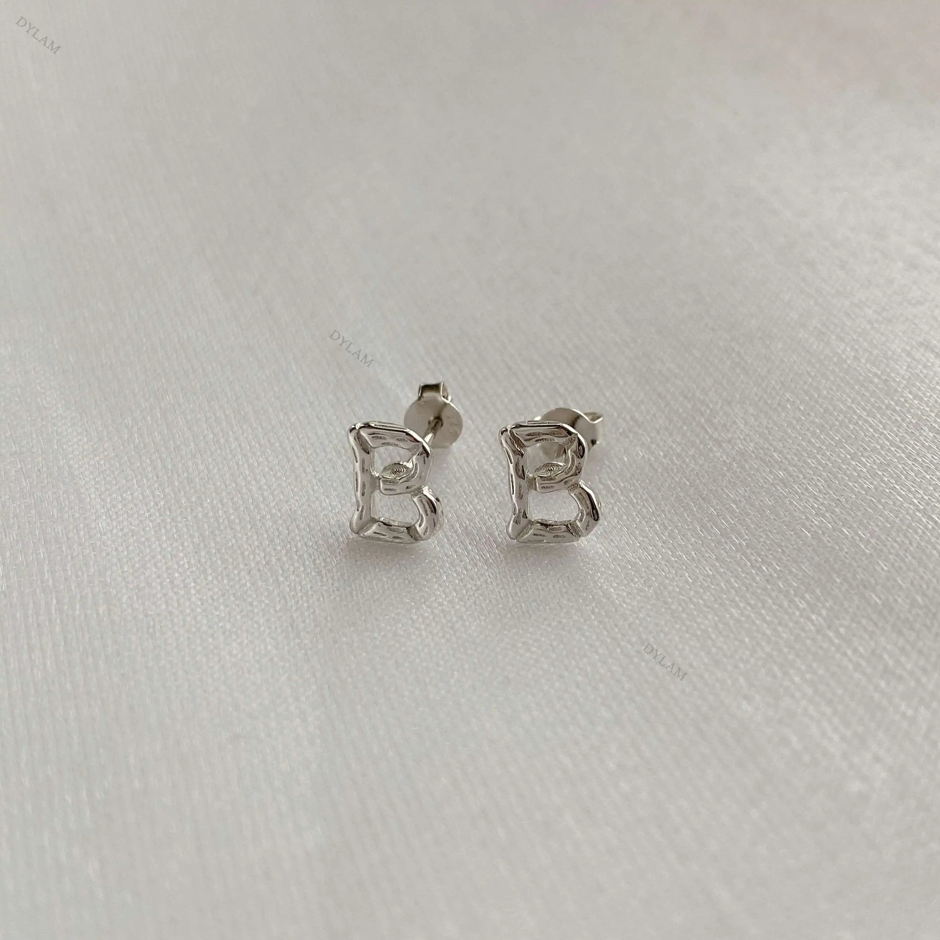 Silver B Ear Studs