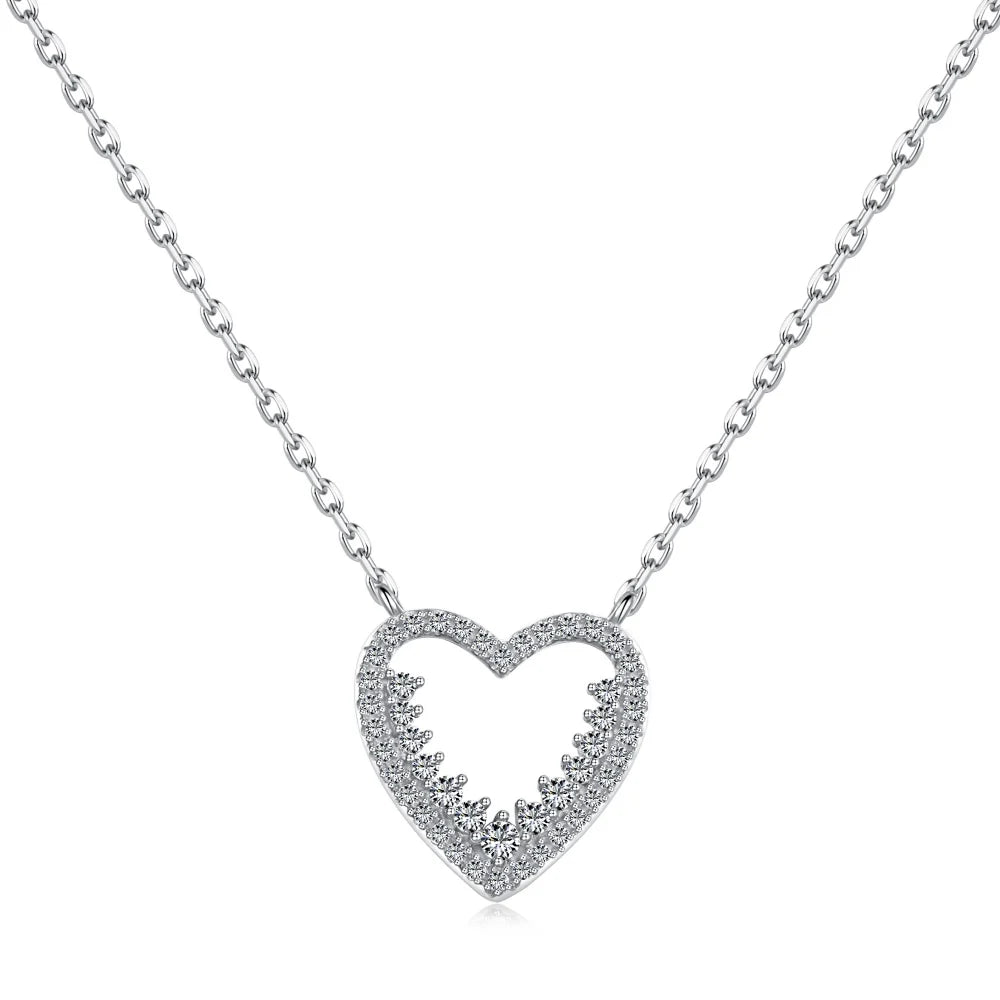 Silver Zircon Round Cut Spiked Heart Pendant Necklace
