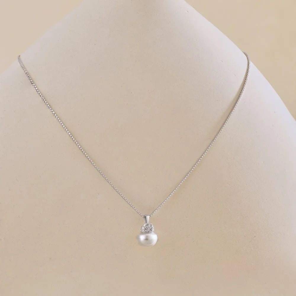 Silver Pearl Single Pendant Necklace
