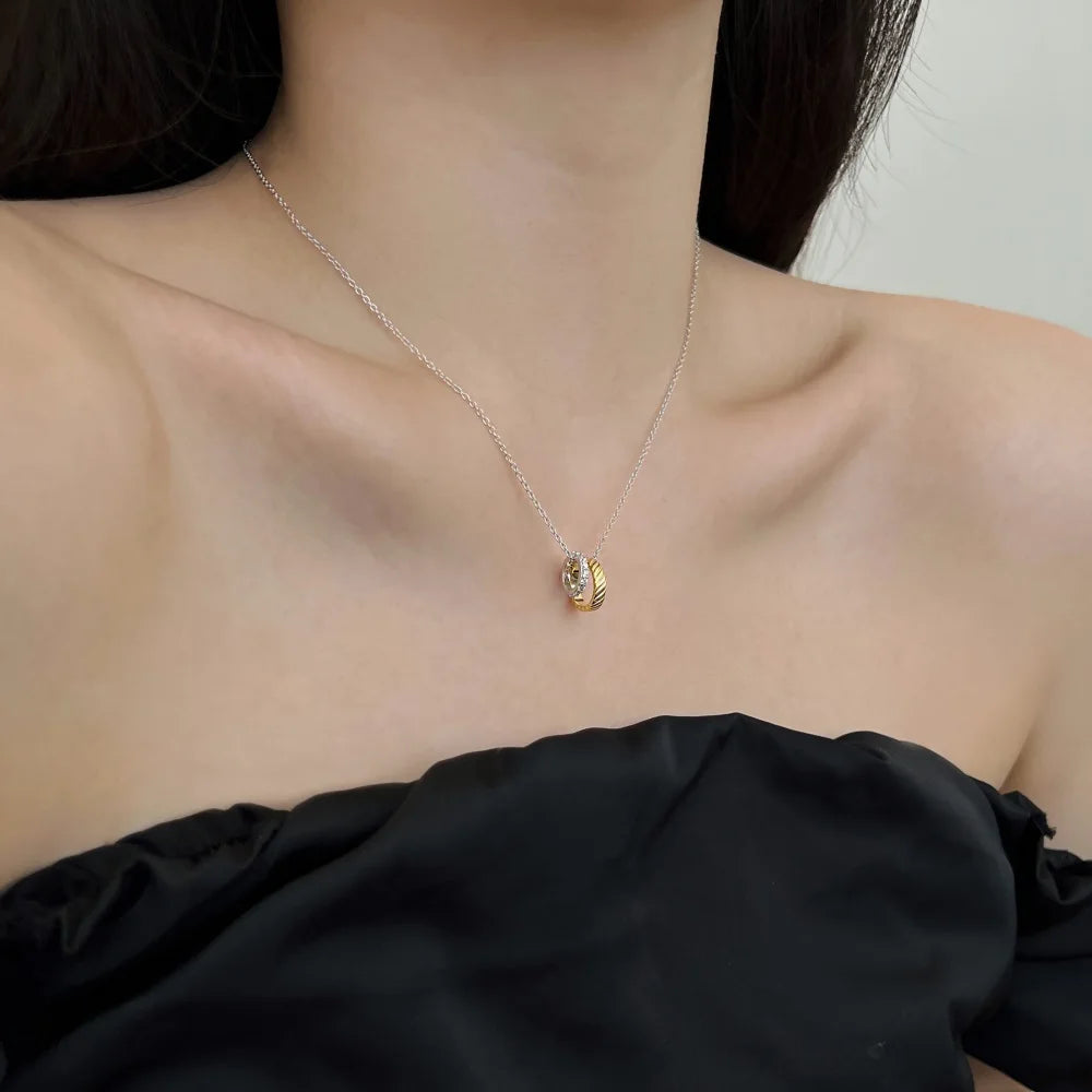 Silver Zircon Round Cut Duel Pendant Necklace