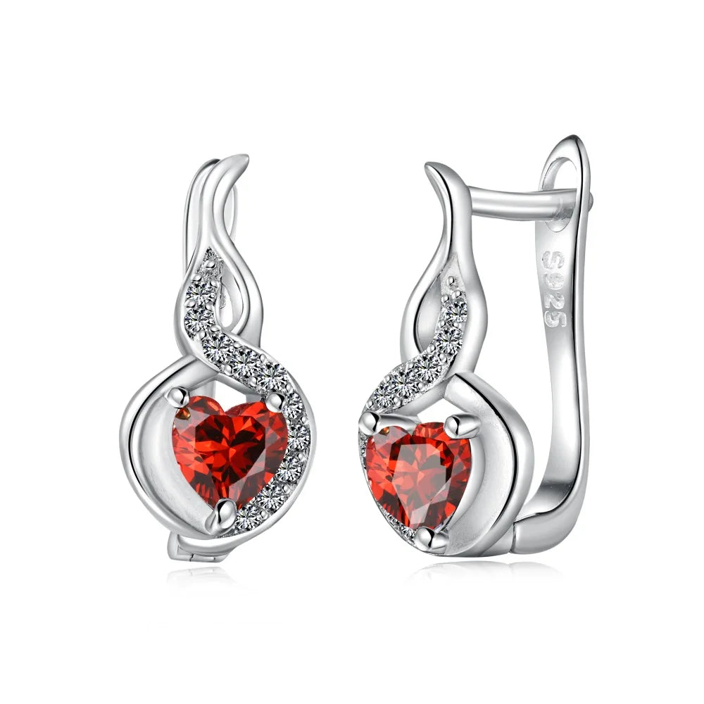 Silver Zircon Heart Cut Twisted Huggie Earrings