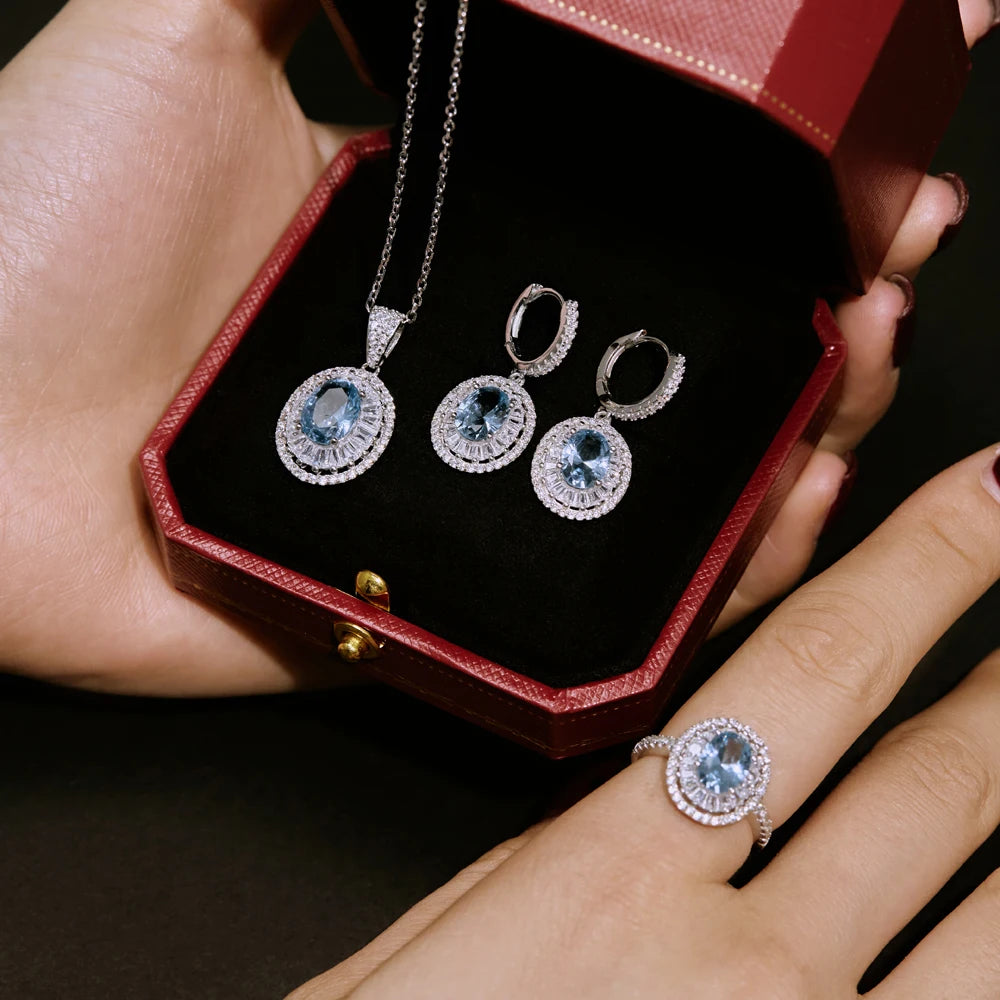 Silver Zircon Oval Cut Halo Ear Hoops