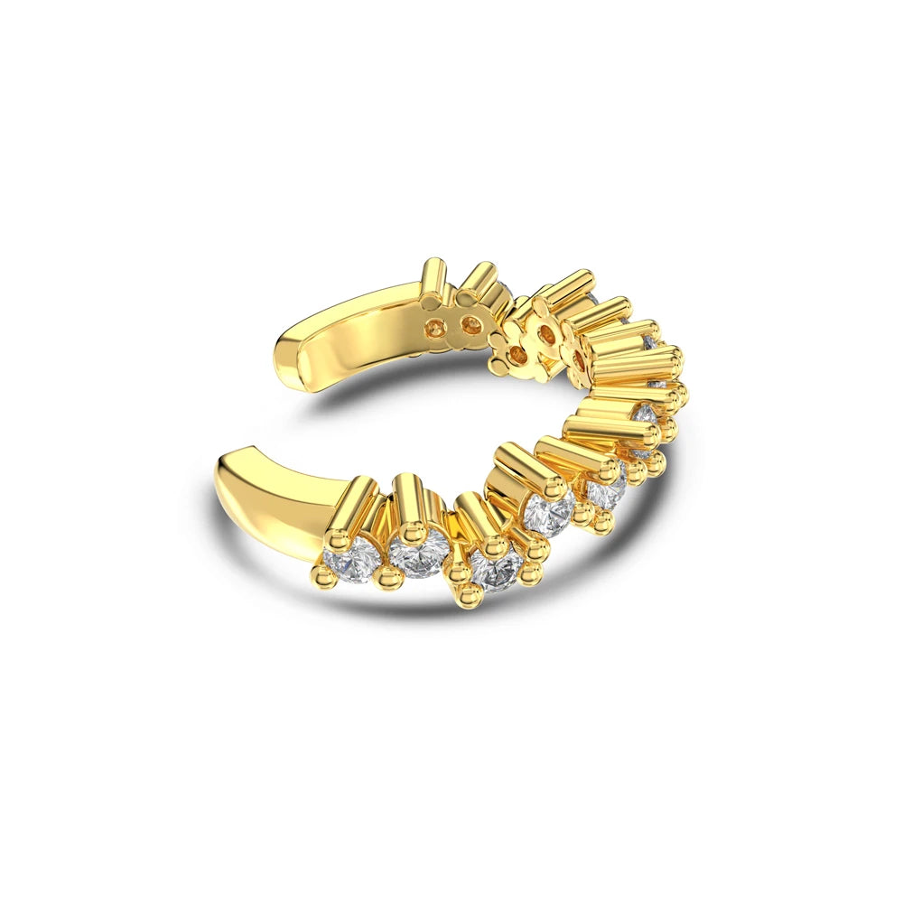 Silver Zircon Round Cut Inlaid Ear Cuffs