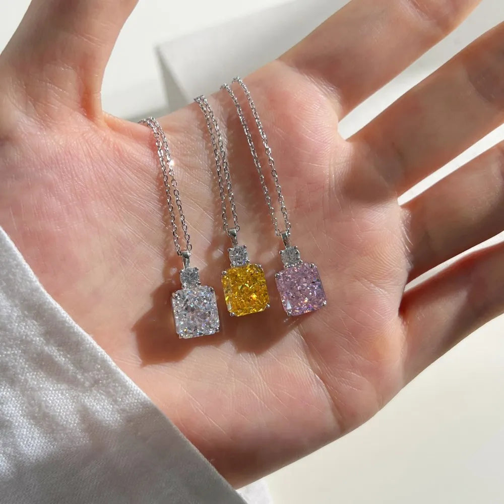 Silver Zircon Radiant Cut Stacked Pendant Necklace