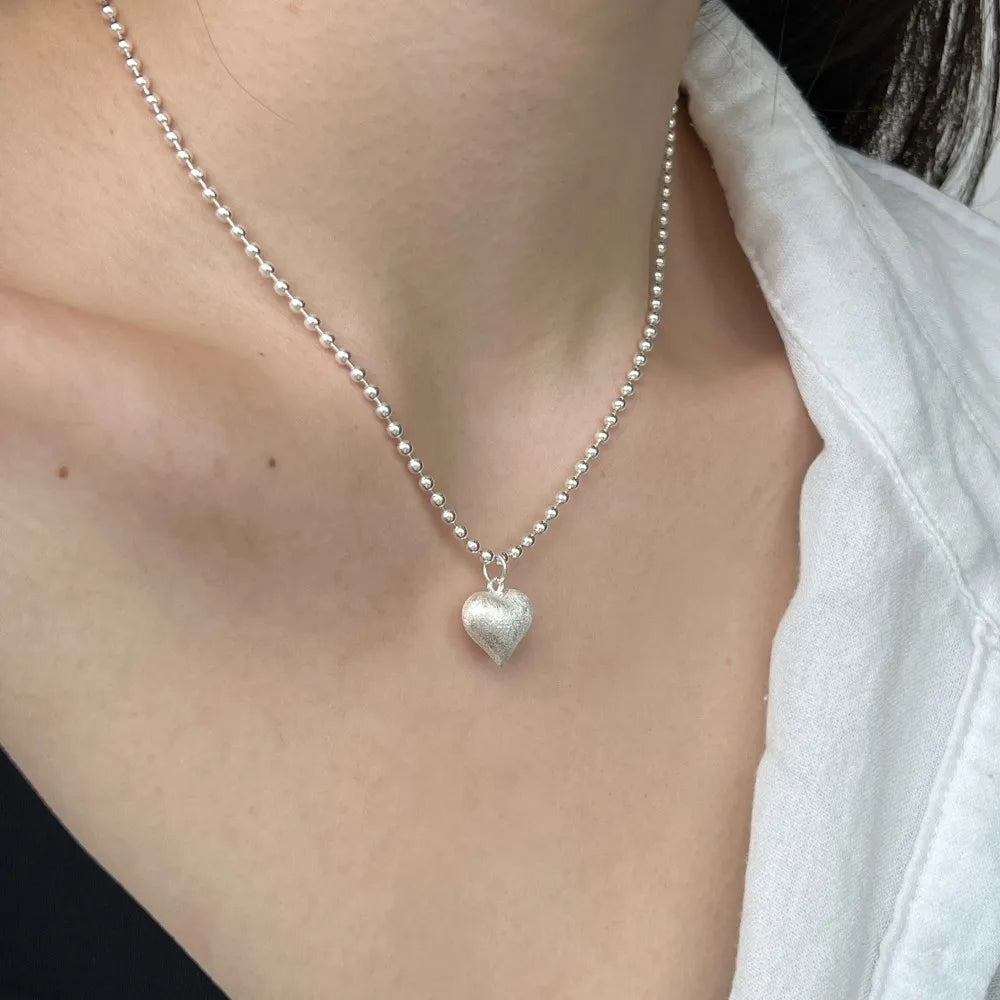 Silver Brushed Heart Pendant Necklace