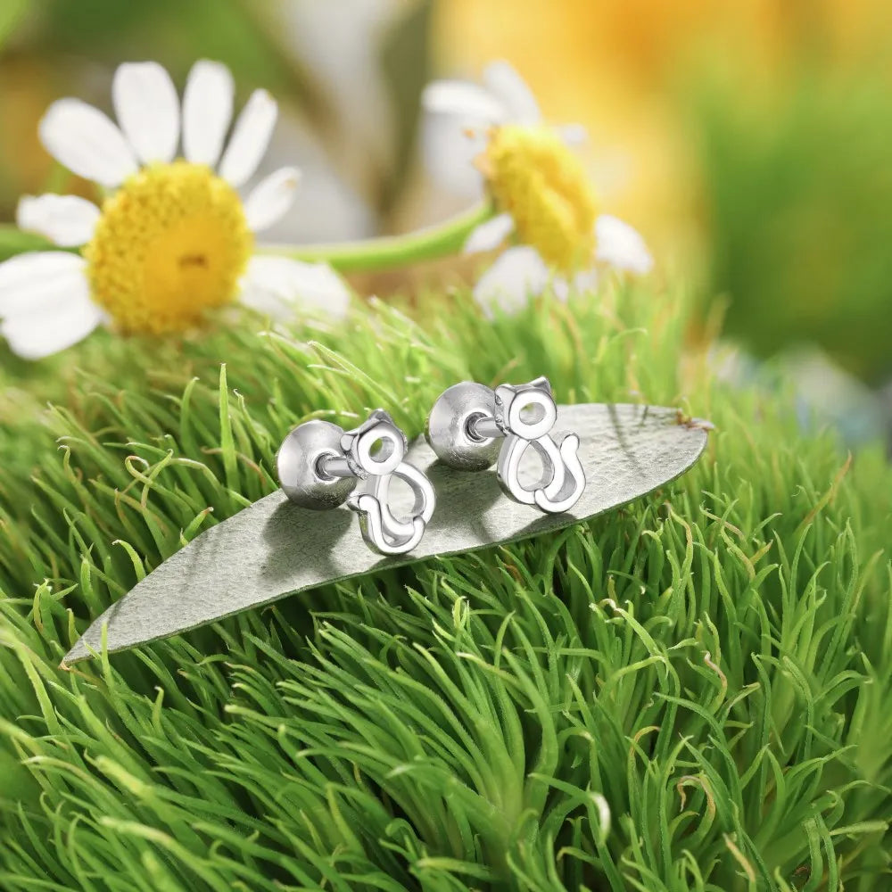 Silver Hollow Cat Ear Studs