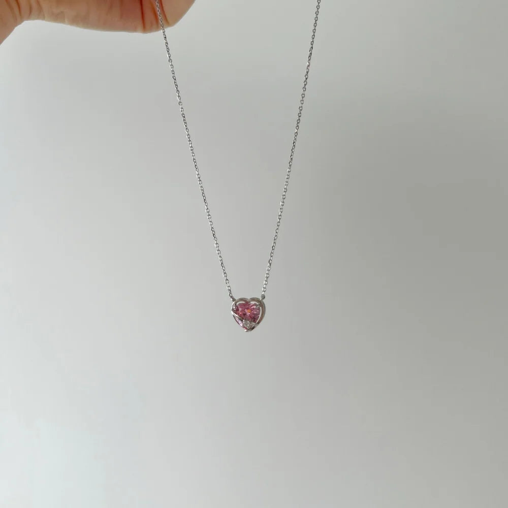 Silver Zircon Heart Cut Wrapped Pendant Necklace
