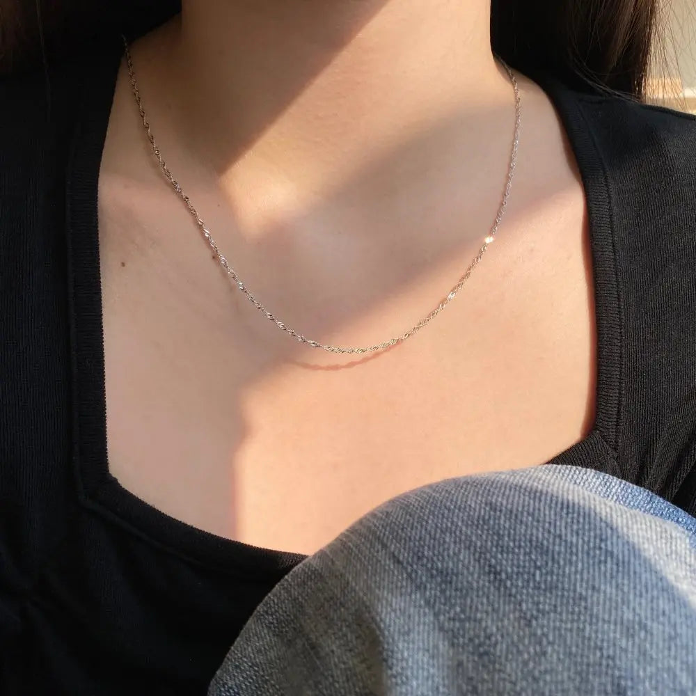 Silver Layered Twisted Link Chain Necklace