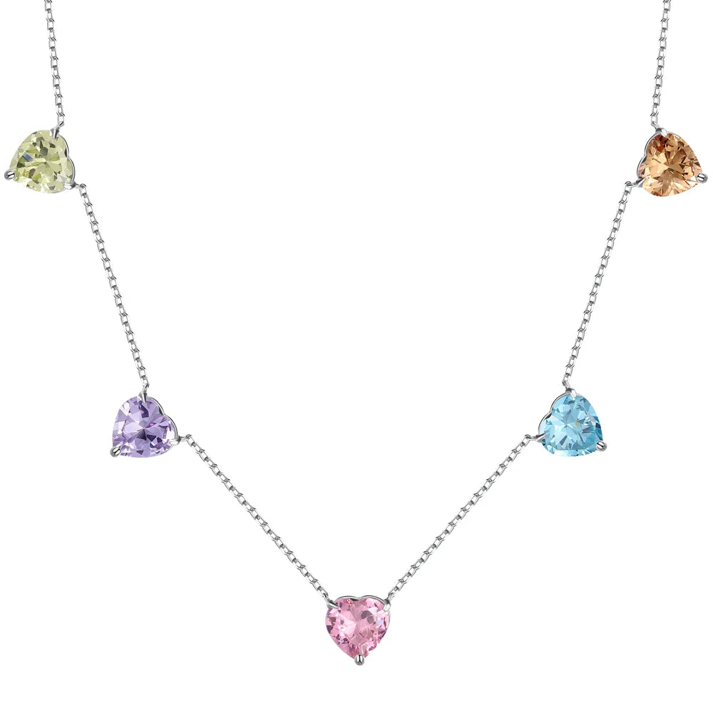 Silver Zircon Heart Cut Charm Chain Necklace
