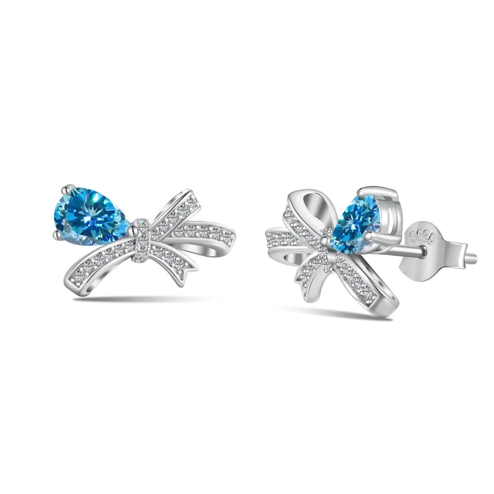 Silver Zircon Pear Cut Bow Knot Ear Studs