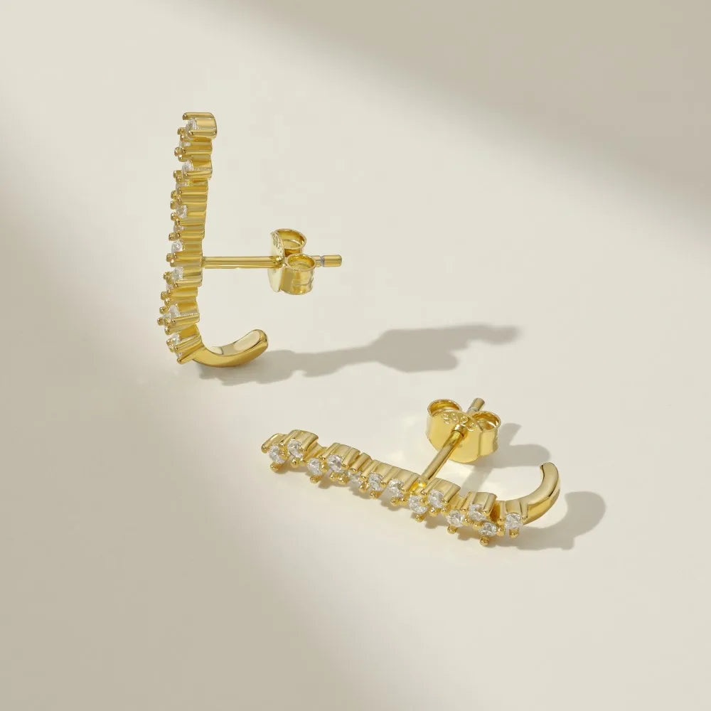 Silver Zircon Round Cut Irregular Line Ear Studs