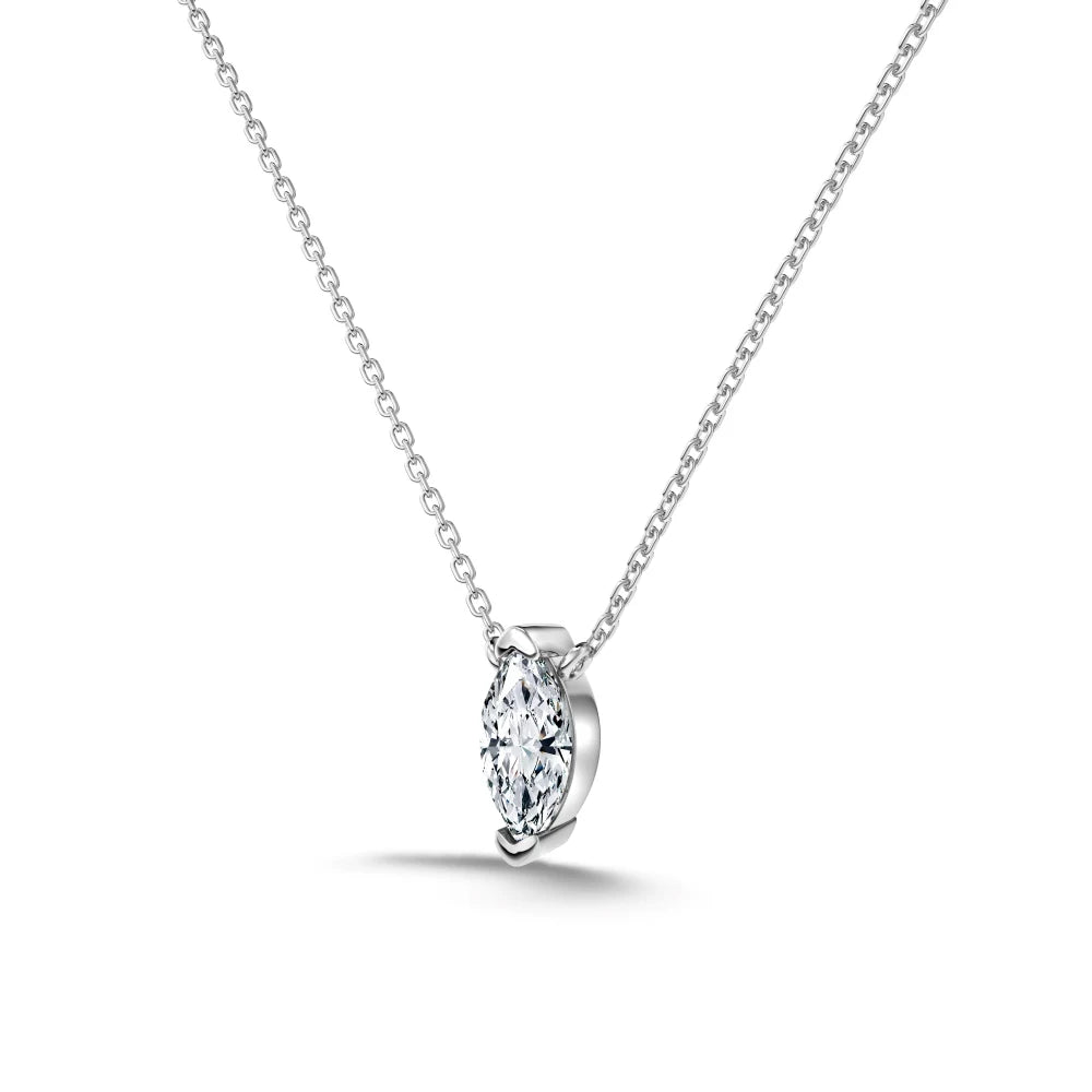 Silver Zircon Marquise Cut Single Pendant Necklace