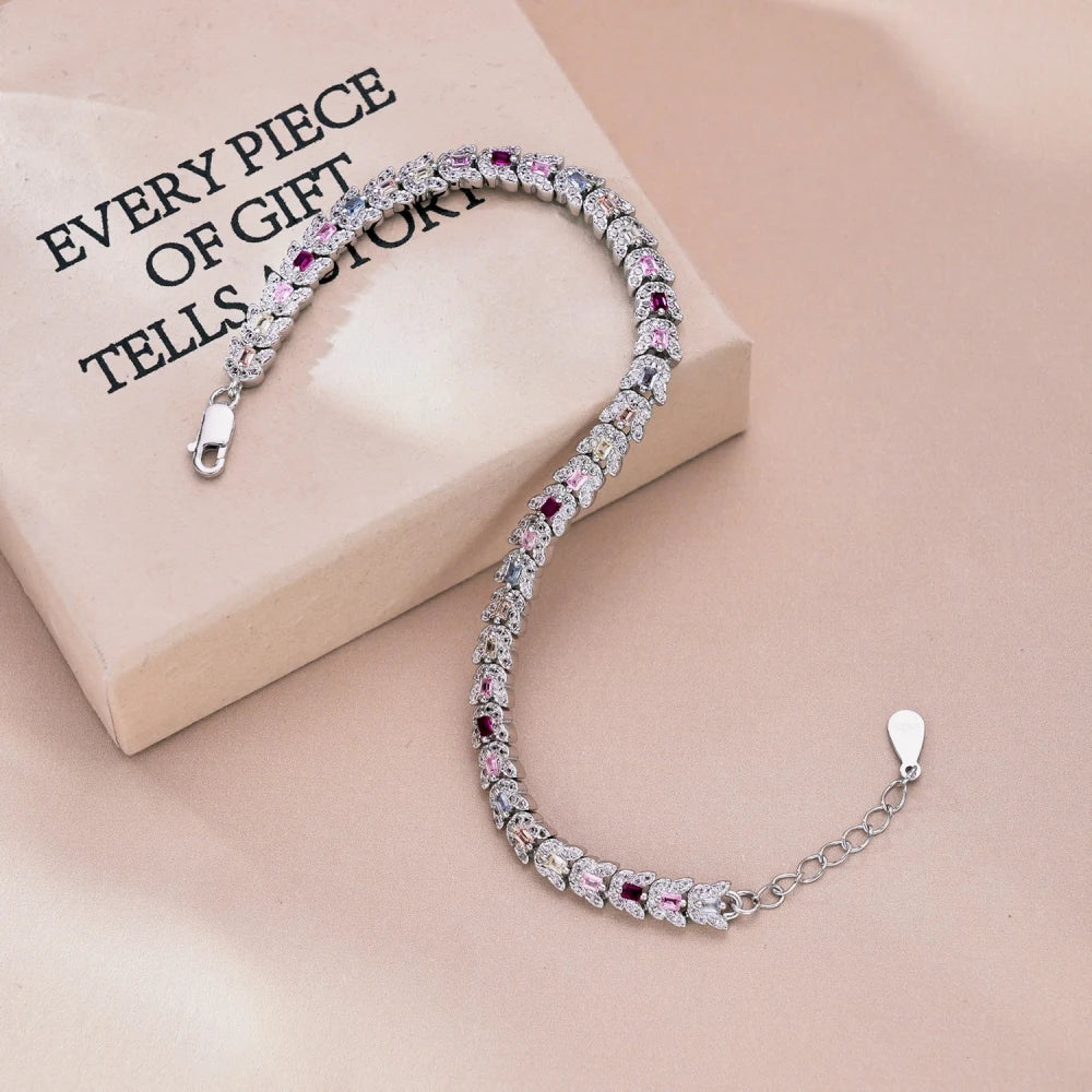 Silver Zircon Baguette Cut Butterfly Tennis Bracelet