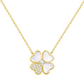 Silver Zircon Round Cut 4 Leaf Clover Pendant Necklace