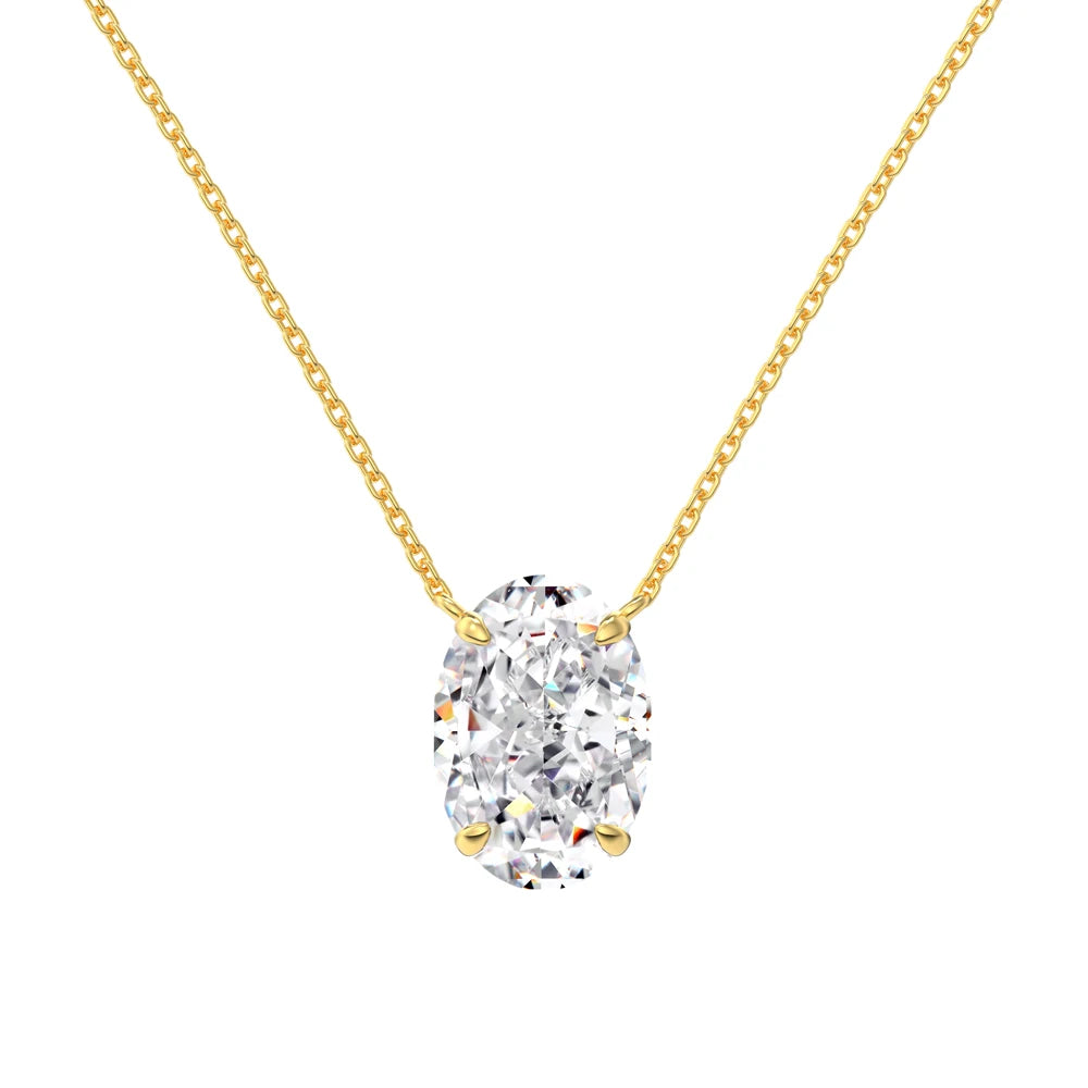 Silver Zircon Oval Cut Big Single Pendant Necklace
