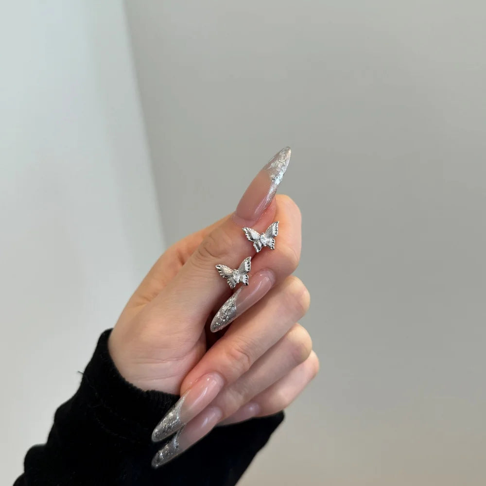 Silver Zircon Oval Cut Butterfly Ear Studs