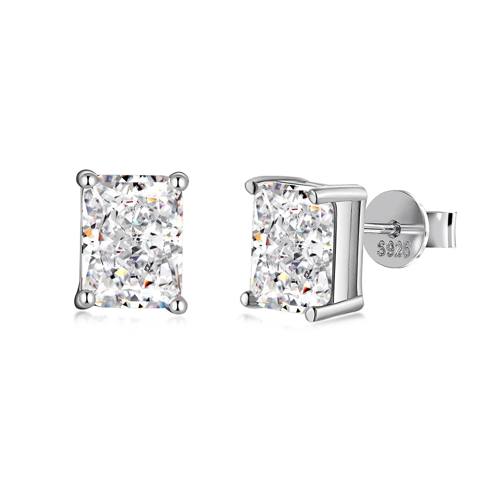 Silver Zircon Radiant Cut Squared Ear Studs