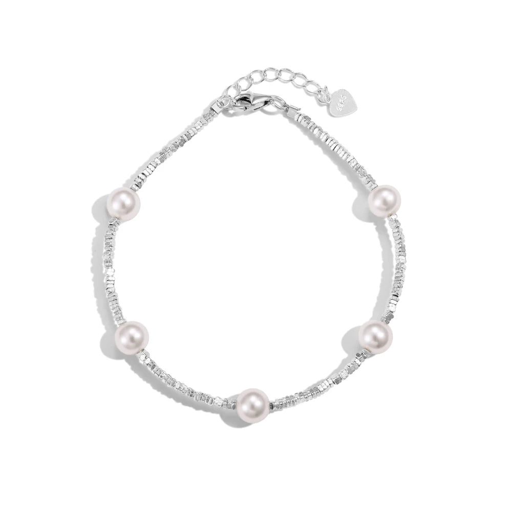 Silver Pearl Multi Layer Bangles Beaded Bracelet