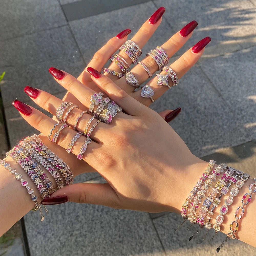 Silver Zircon Baguette Cut Chain Tennis Bracelet