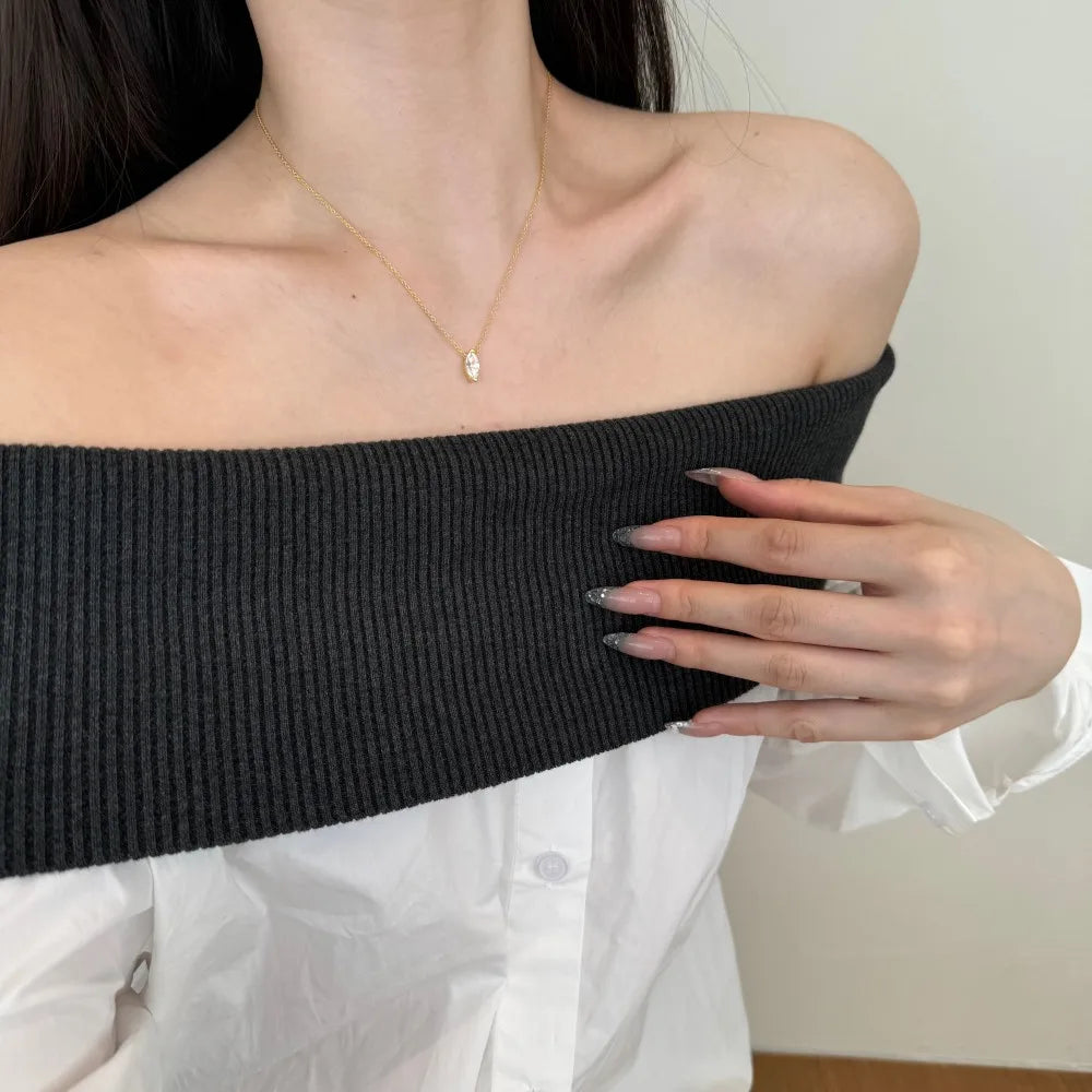 Silver Zircon Marquise Cut Single Pendant Necklace