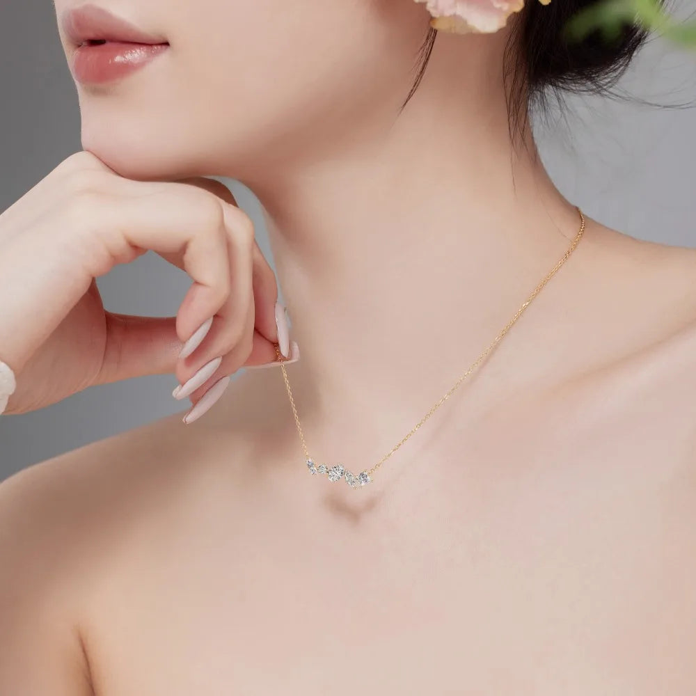 Silver Zircon Oval Cut Multi Shape Bar Necklace