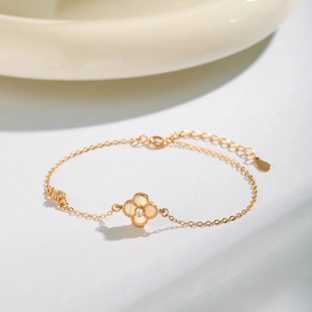 Silver Zircon Round Cut Clover Chain Bracelet