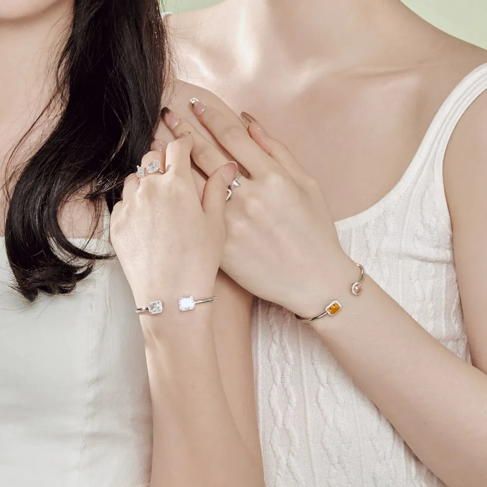 Silver Zircon Radiant Cut Open Bangle Bracelet