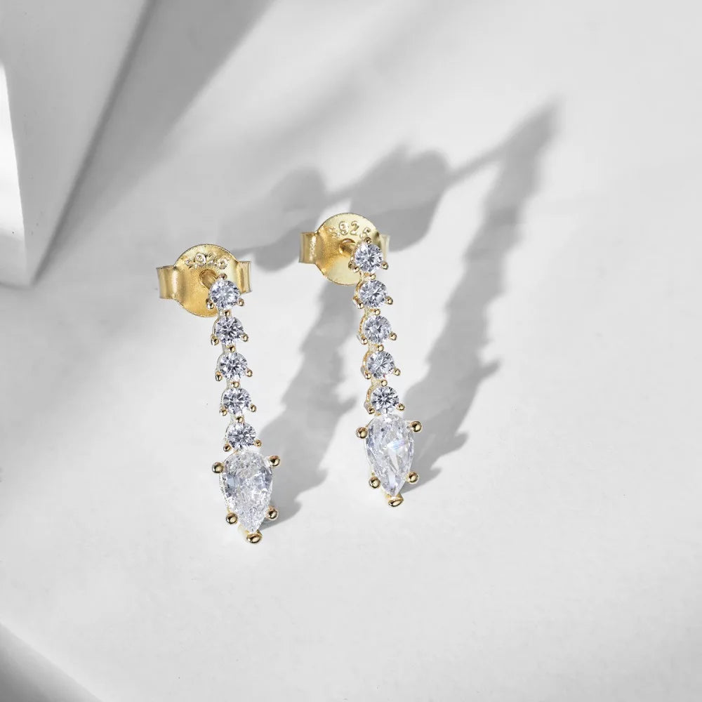 Silver Zircon Pear Cut Dangle Drop Earrings