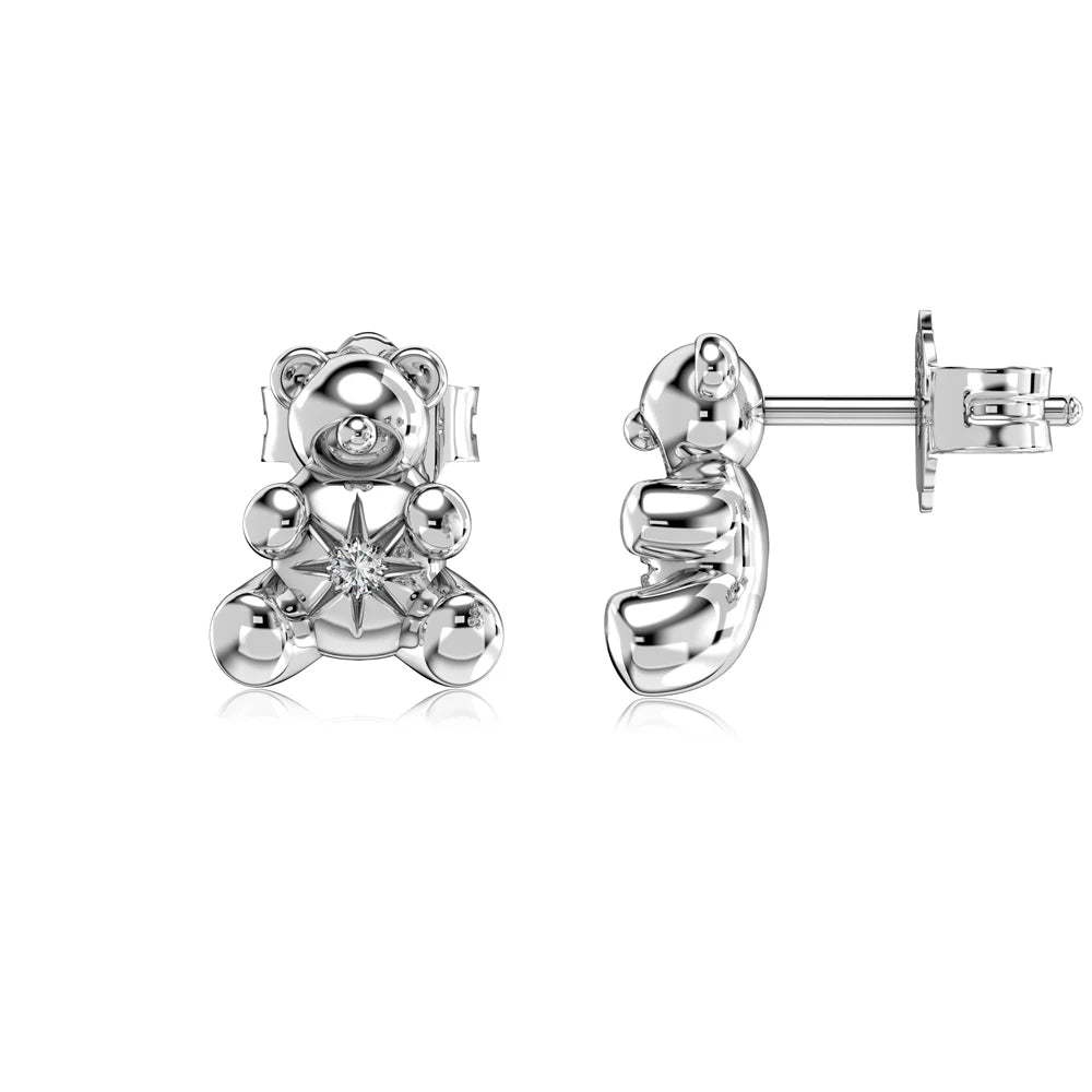 Silver Zircon Round Cut Bear Ear Studs