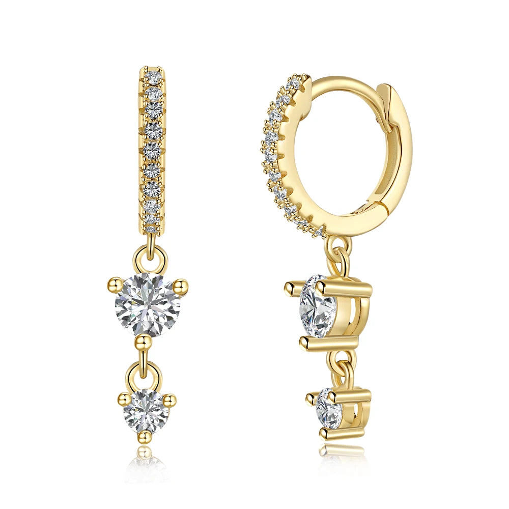 Silver Zircon Round Cut Drop Stacked Ear Hoops