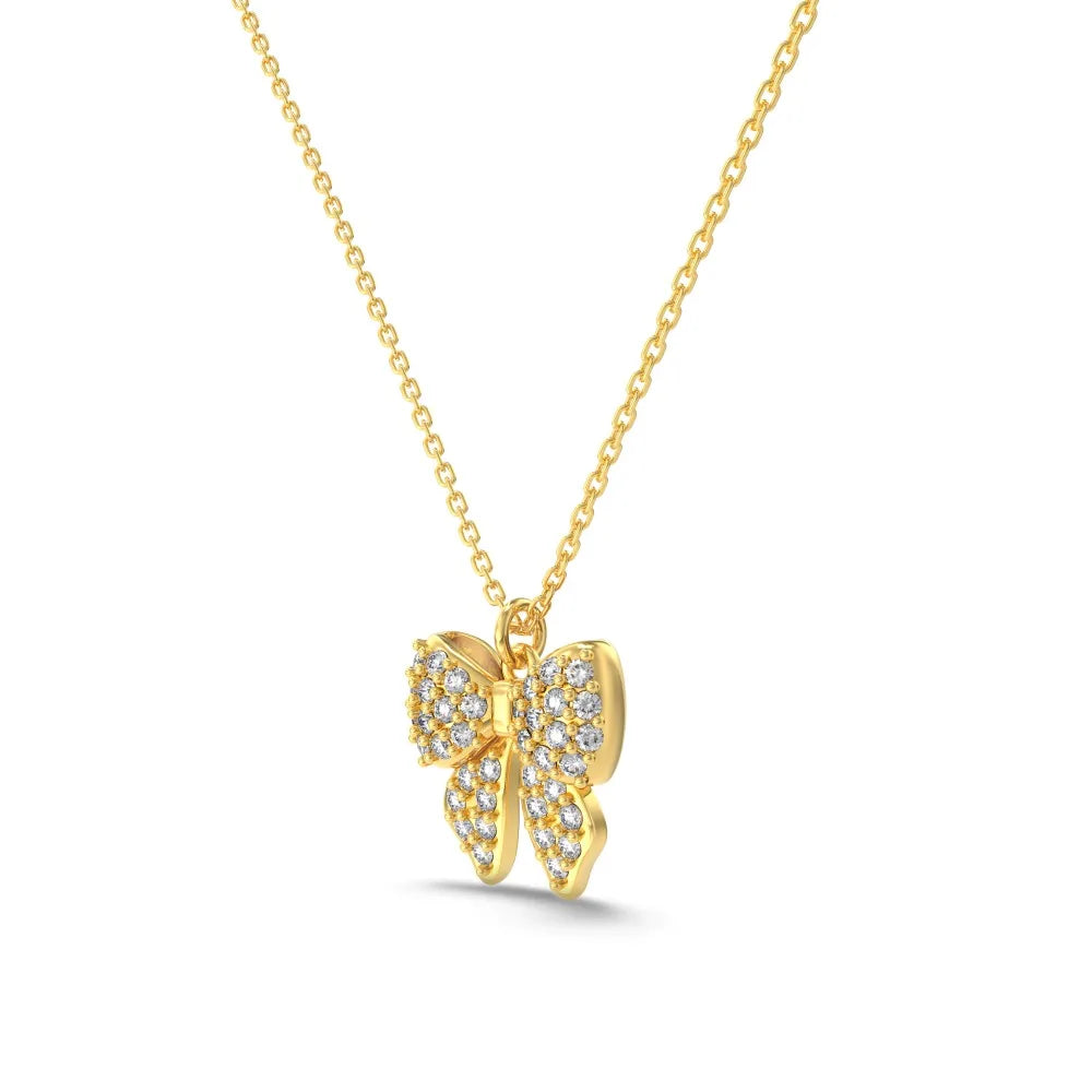 Silver Zircon Round Cut Bow Tie Pendant Necklace