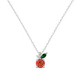 Silver Zircon Round Cut Apple Pendant Necklace
