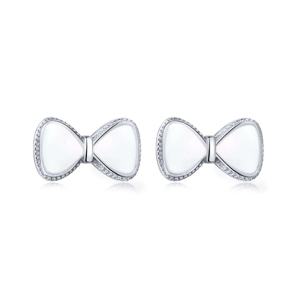 Silver Bow Tie Ear Studs
