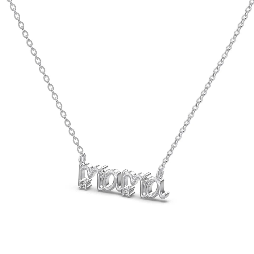 Silver Zircon Round Cut Mama Bar Necklace