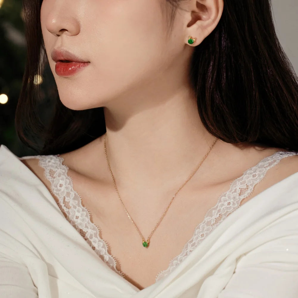 Silver Zircon Round Cut Elk Ear Studs