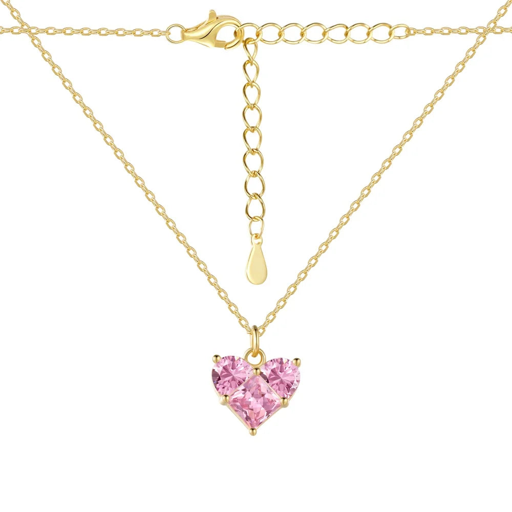 Silver Zircon Princess Cut Inlaid Heart Pendant Necklace