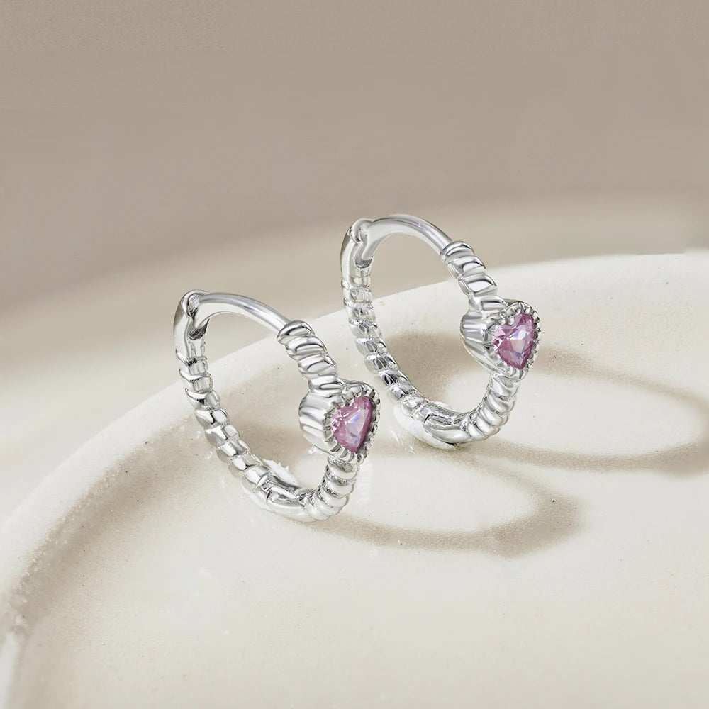 Silver Zircon Heart Cut Twisted Ear Hoops