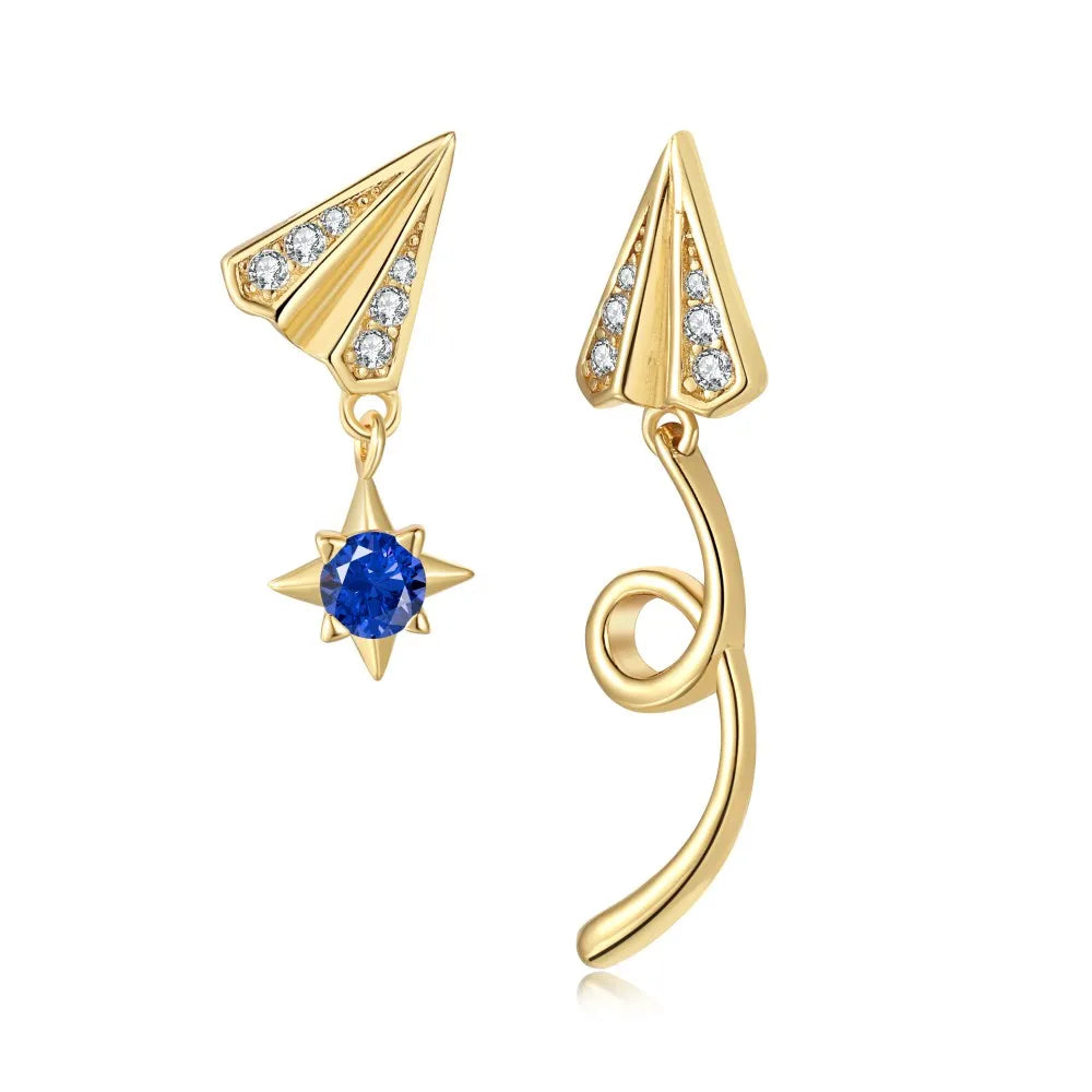 Silver Zircon Round Cut Paper Airplane Drop Earrings