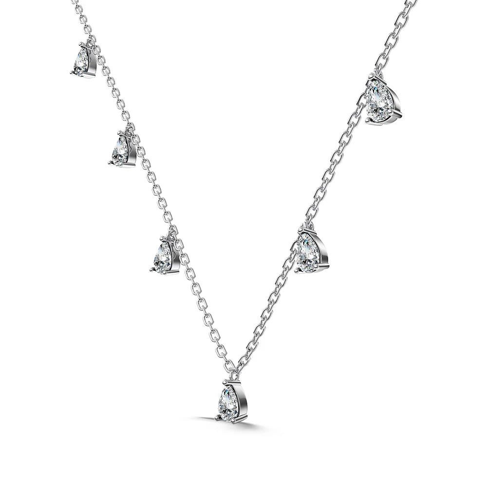 Silver Zircon Pear Cut Tassel Chain Necklace