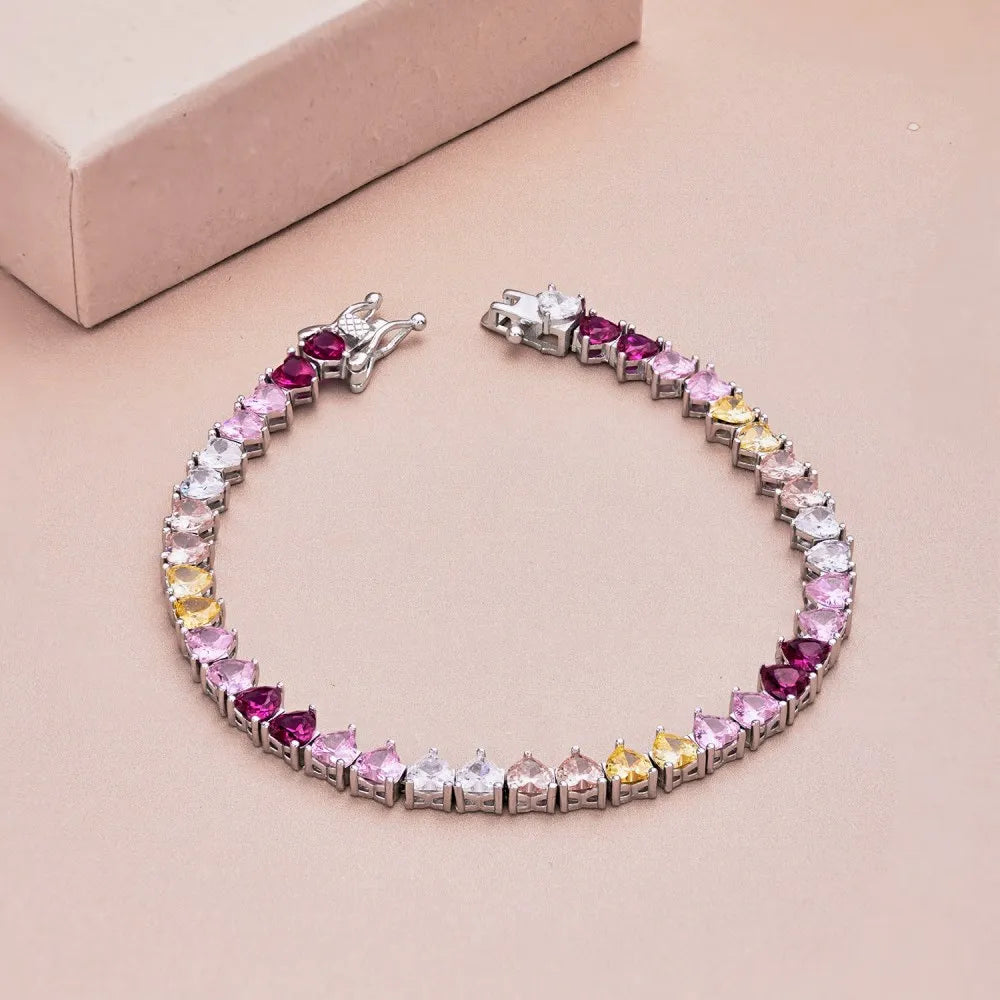 Silver Zircon Heart Cut Classic Layered Tennis Bracelet
