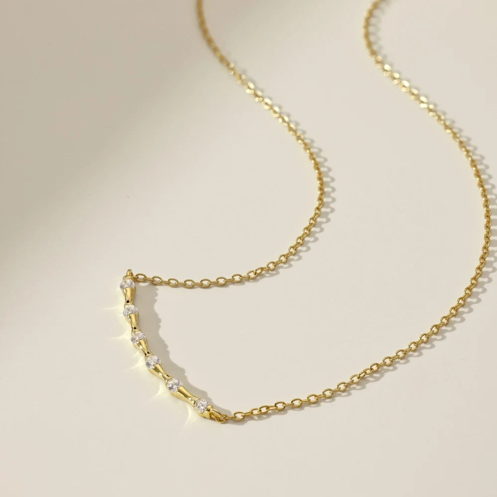Silver Zircon Round Cut Inlaid Bar Necklace
