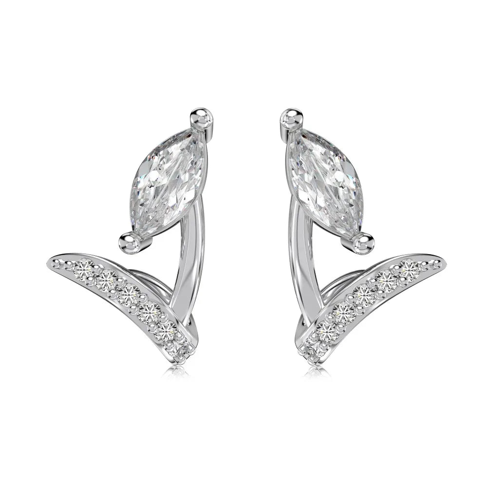 Silver Zircon Marquise Cut Stacked Flower Ear Studs