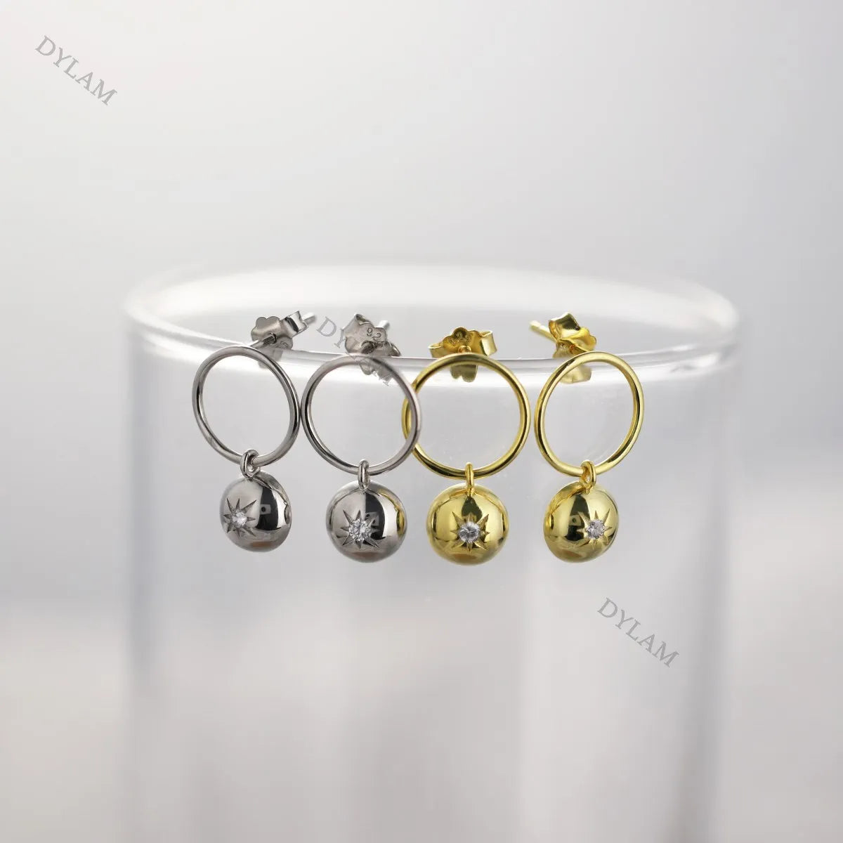 Silver Zircon Round Cut Charm Ear Hoops