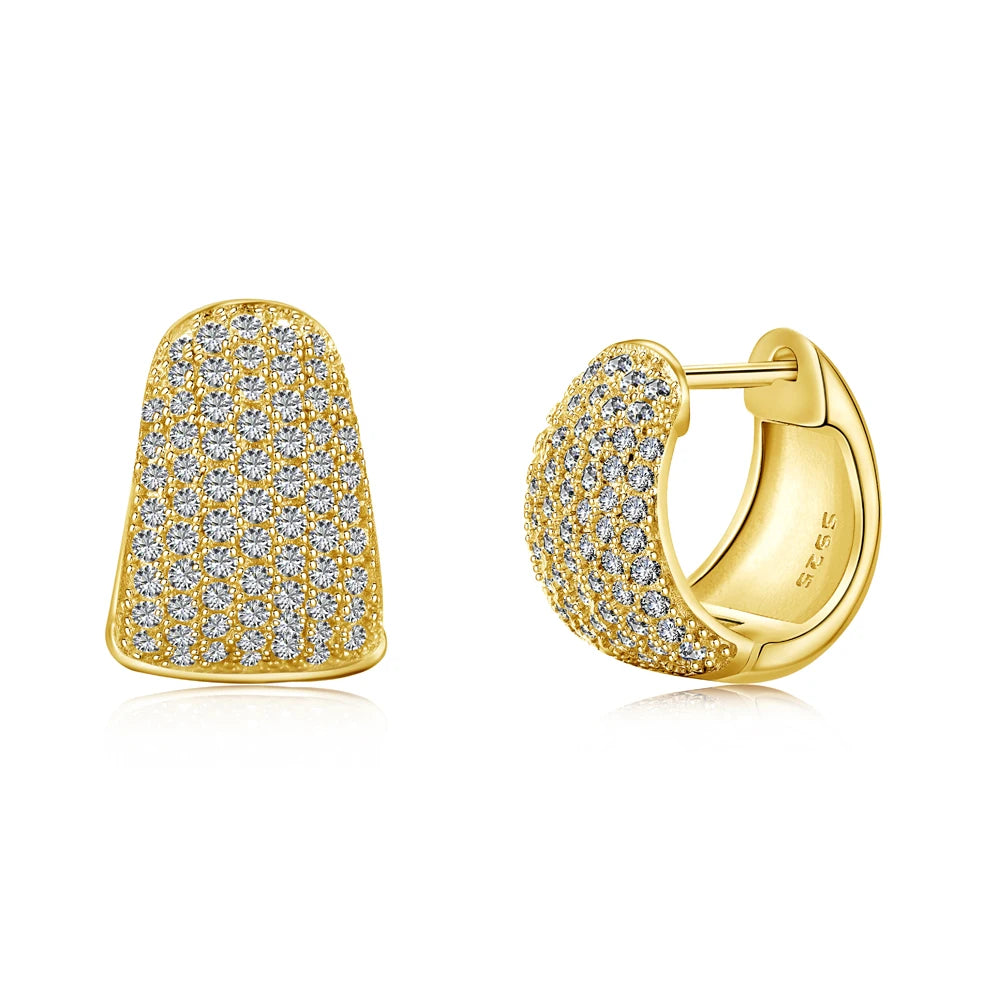 Silver Zircon Round Cut Iced Chunky Huggie Earrings