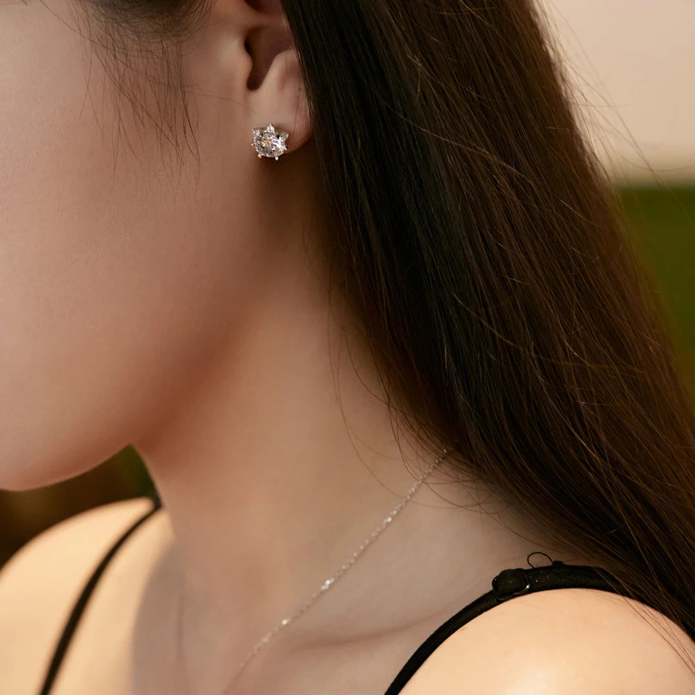 Silver Zircon Round Cut Snowflake Ear Studs
