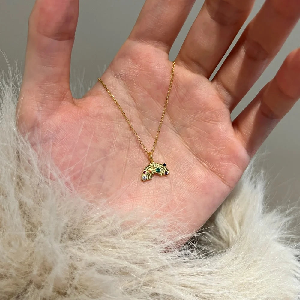 Silver Zircon Round Cut Rainbow Pendant Necklace